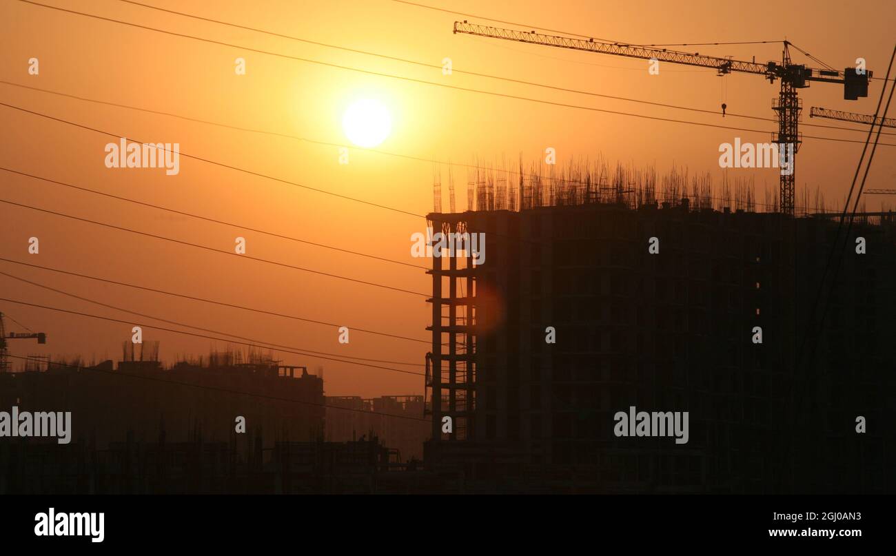 A view of a construction site of residential apartment in Greater Noida Delhi NCR, India. Stock Photo