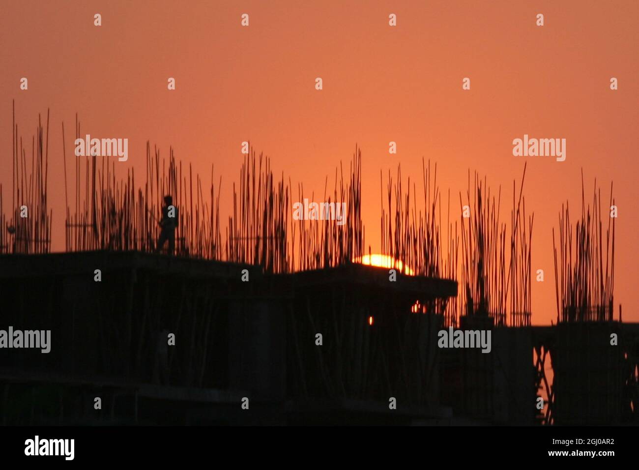A view of a construction site of residential apartment in Greater Noida Delhi NCR, India. Stock Photo