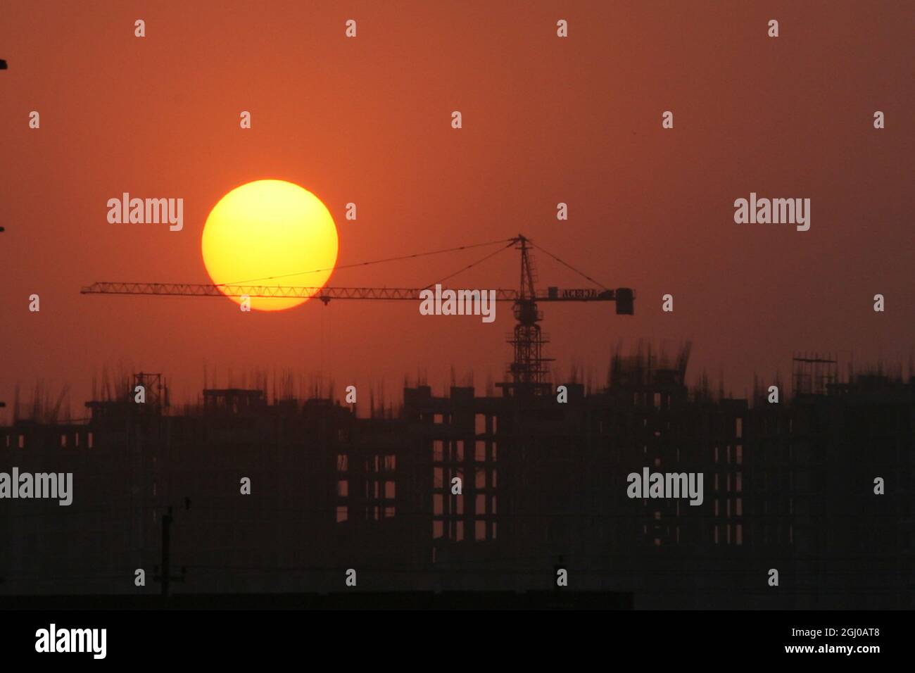 A view of a construction site of residential apartment in Greater Noida Delhi NCR, India. Stock Photo