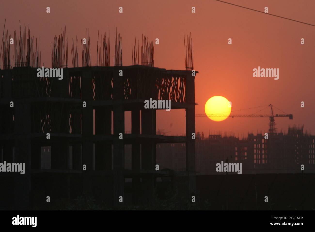 A view of a construction site of residential apartment in Greater Noida Delhi NCR, India. Stock Photo