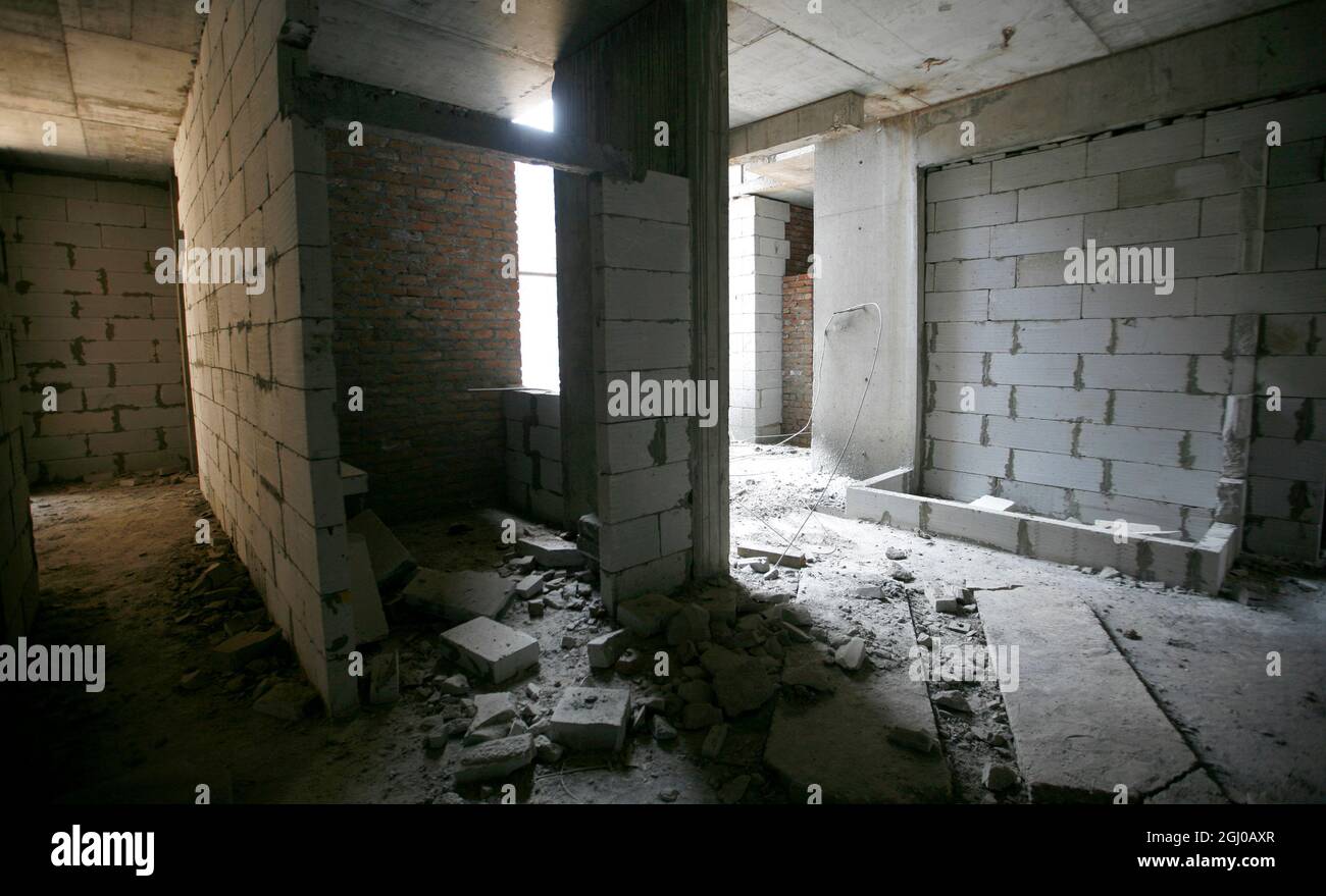 A view of a construction site of residential apartment in Greater Noida Delhi NCR, India. Stock Photo