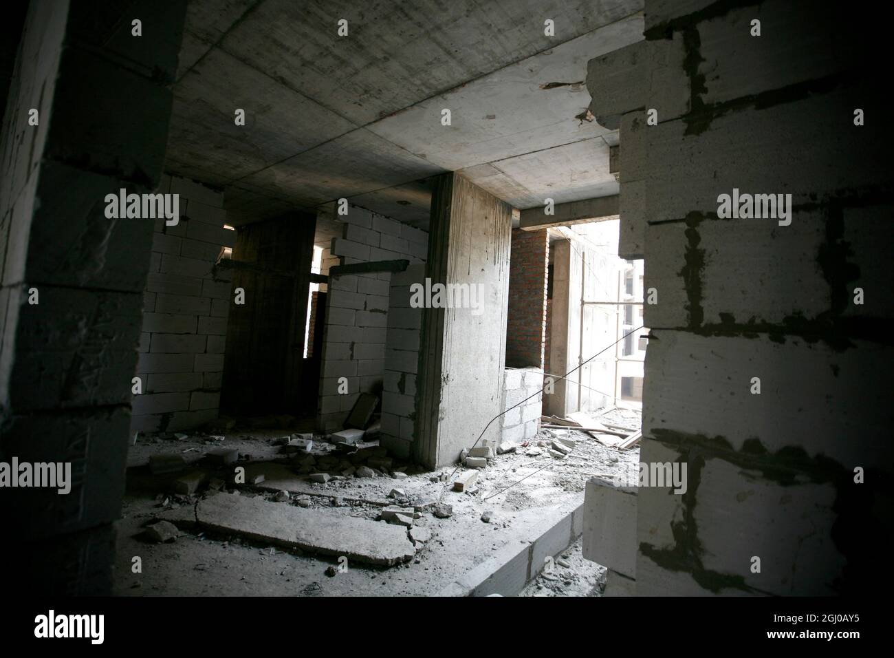 A view of a construction site of residential apartment in Greater Noida Delhi NCR, India. Stock Photo