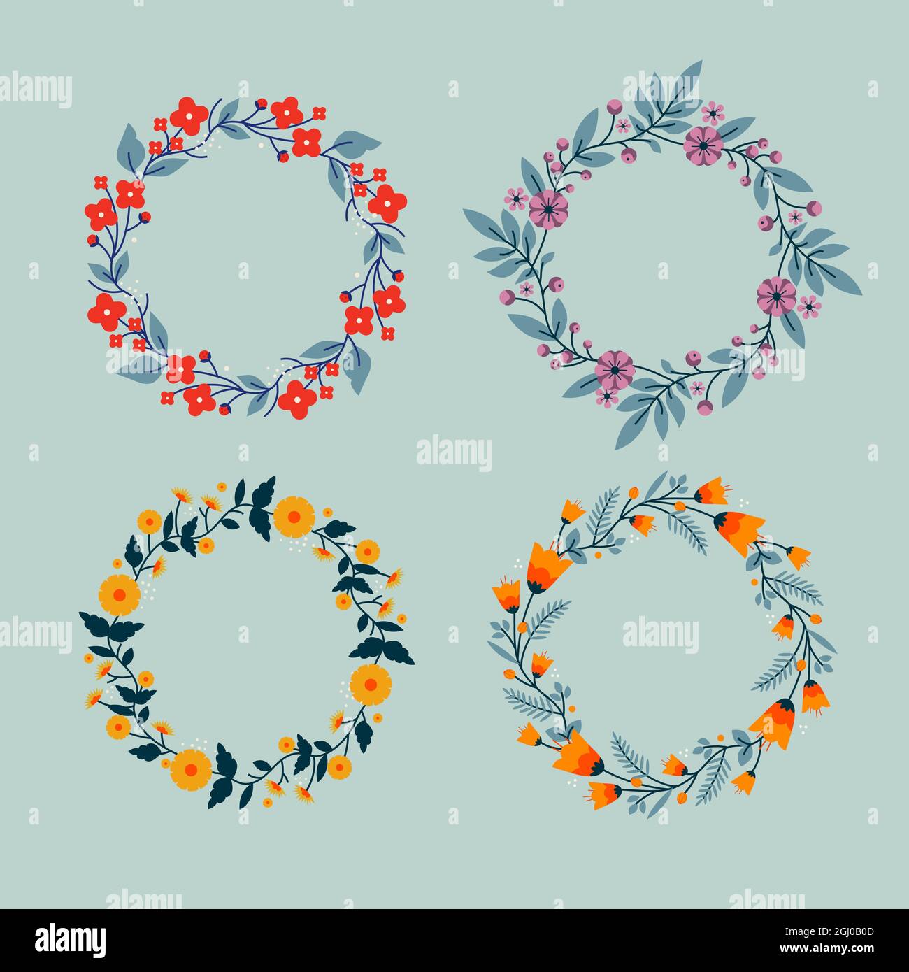 Flat floral wreath set Vector illustration Stock Vector Image & Art - Alamy