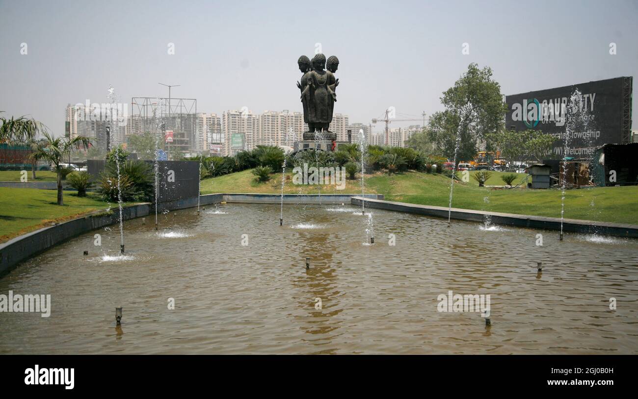 A view of a construction site of residential apartment in Greater Noida Delhi NCR, India. Stock Photo