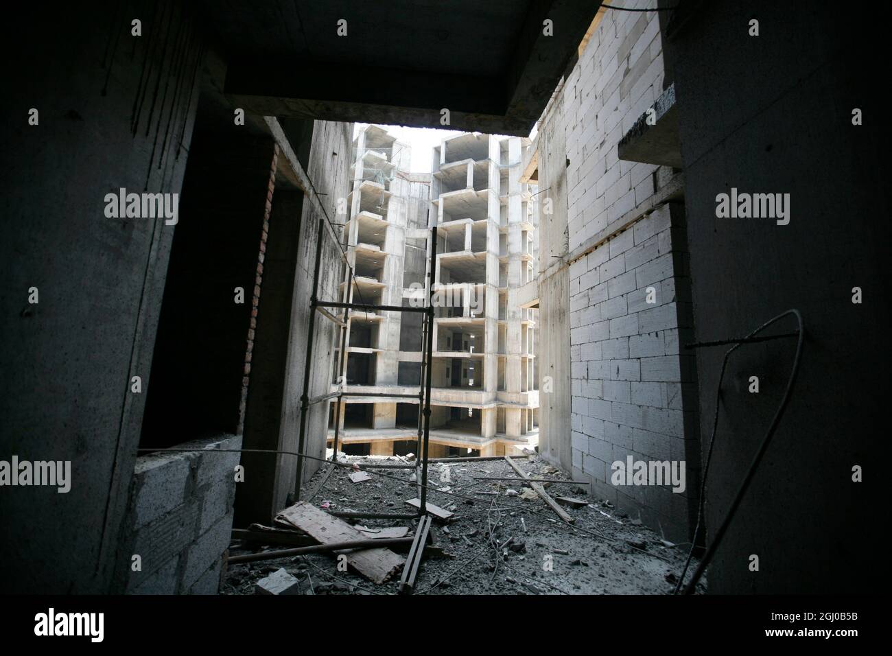 A view of a construction site of residential apartment in Greater Noida Delhi NCR, India. Stock Photo