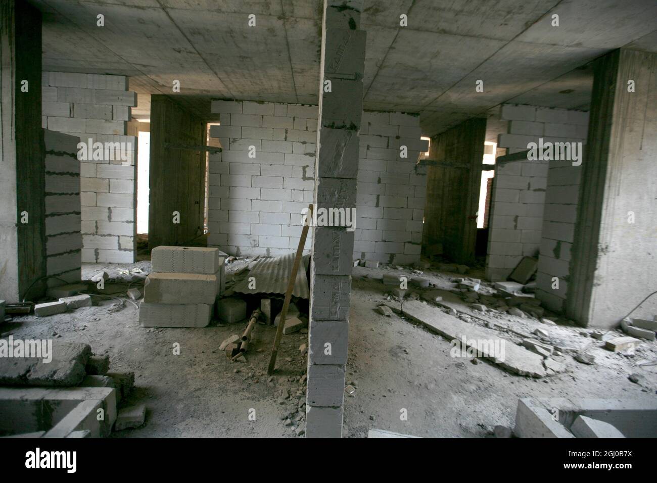 A view of a construction site of residential apartment in Greater Noida Delhi NCR, India. Stock Photo