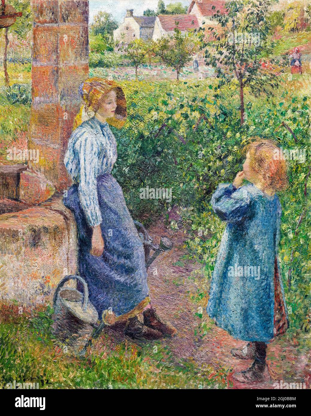 Camille Pissarro, Woman and Child at the Well, painting, 1882 Stock Photo