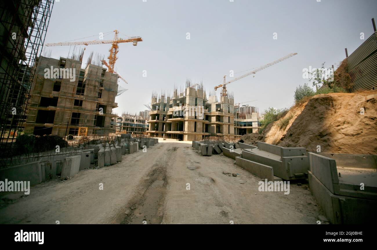 A view of a construction site of residential apartment in Greater Noida Delhi NCR, India. Stock Photo