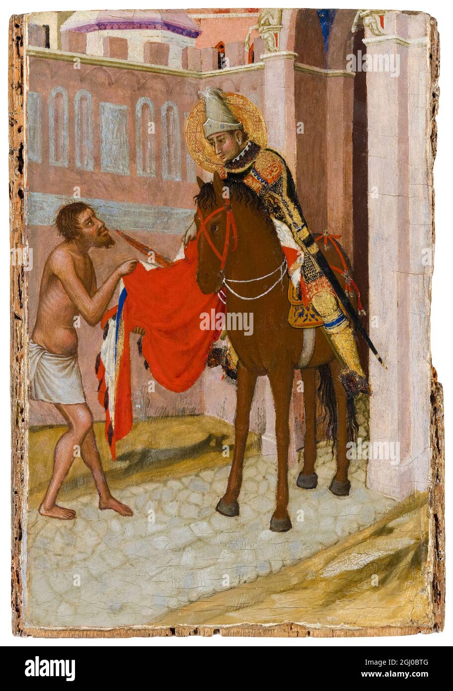 Ambrogio Lorenzetti, painting, Saint Martin of Tours Dividing His Cloak with a Beggar, circa 1340 Stock Photo