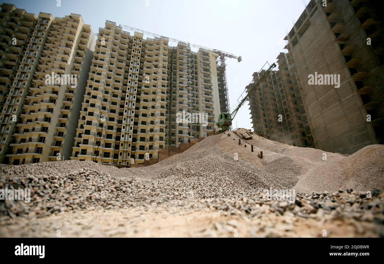 A view of a construction site of residential apartment in Greater Noida