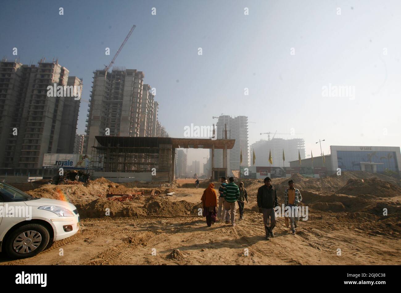 A view of a construction site of residential apartment in Greater Noida Delhi NCR, India. Stock Photo