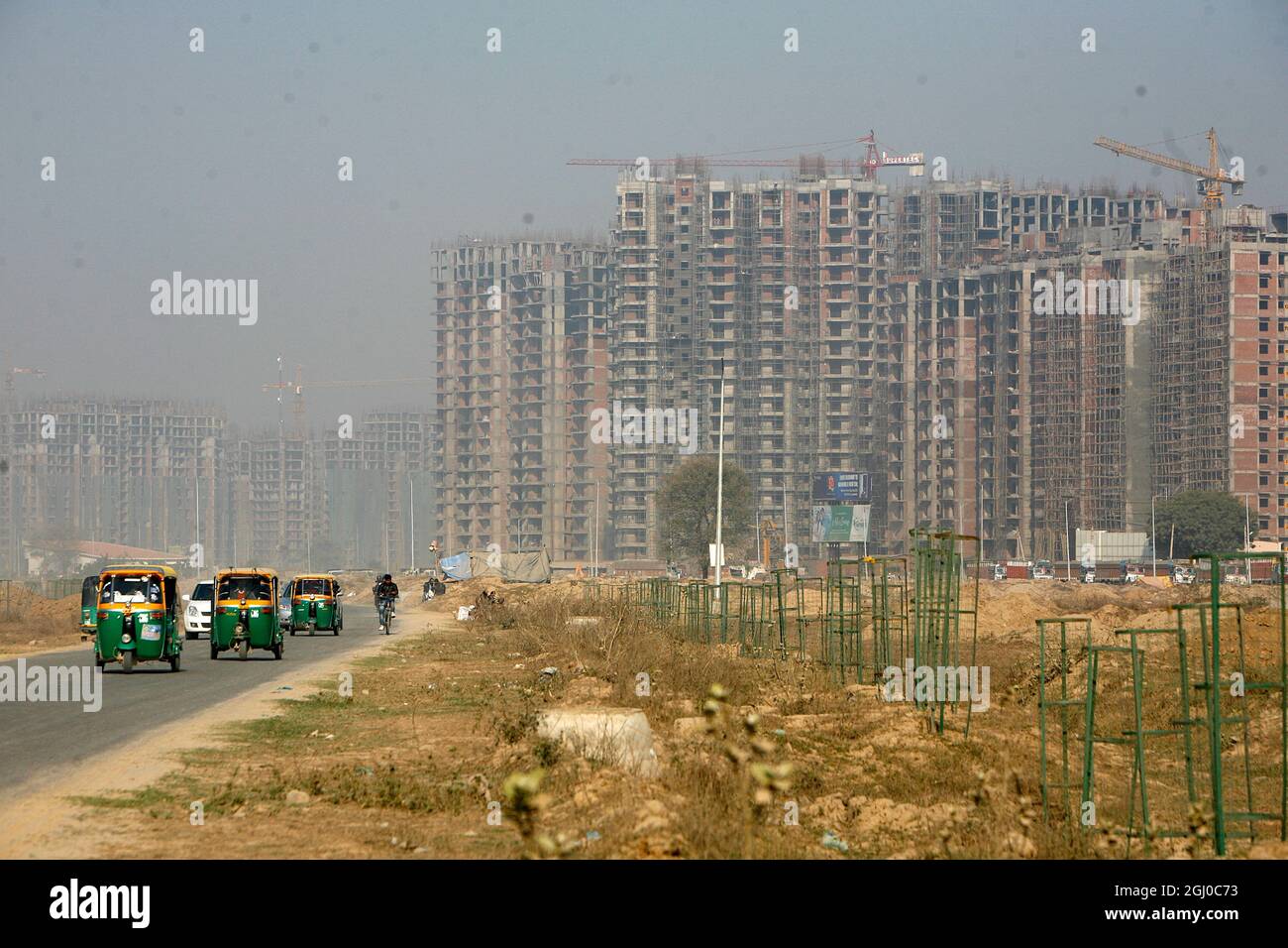 A view of a construction site of residential apartment in Greater Noida Delhi NCR, India. Stock Photo