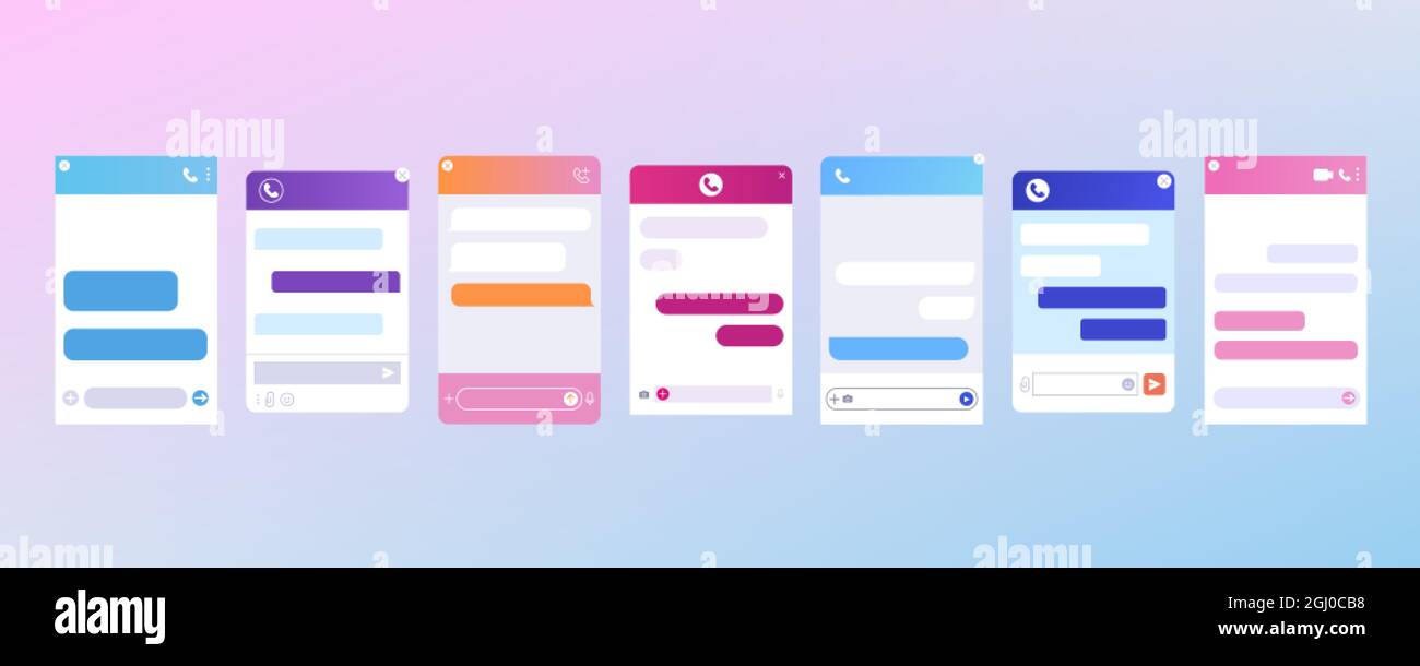 Flat set of chat bot dialogue windows for customer support. Online live ...