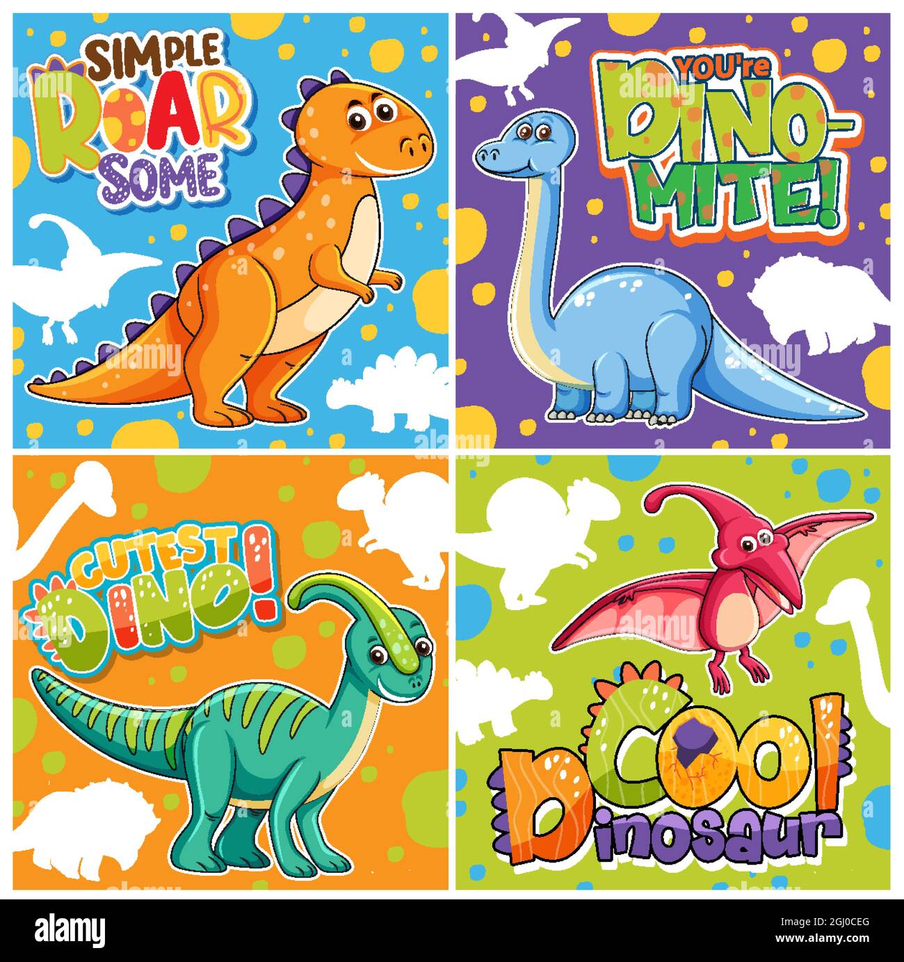 Set of different cute dinosaur posters with speech font illustration Stock Vector Image & Art