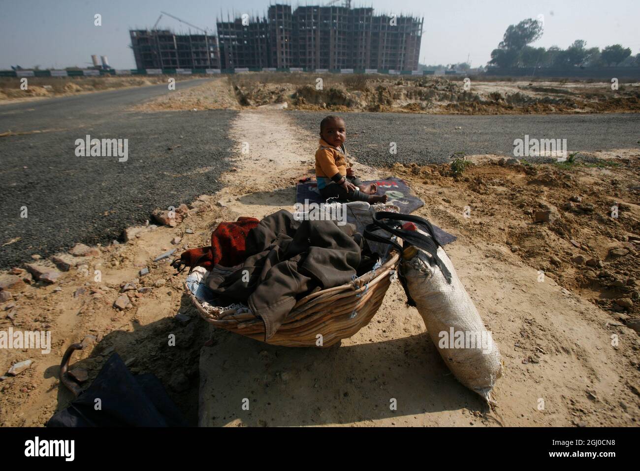 A view of a construction site of residential apartment in Greater Noida Delhi NCR, India. Stock Photo