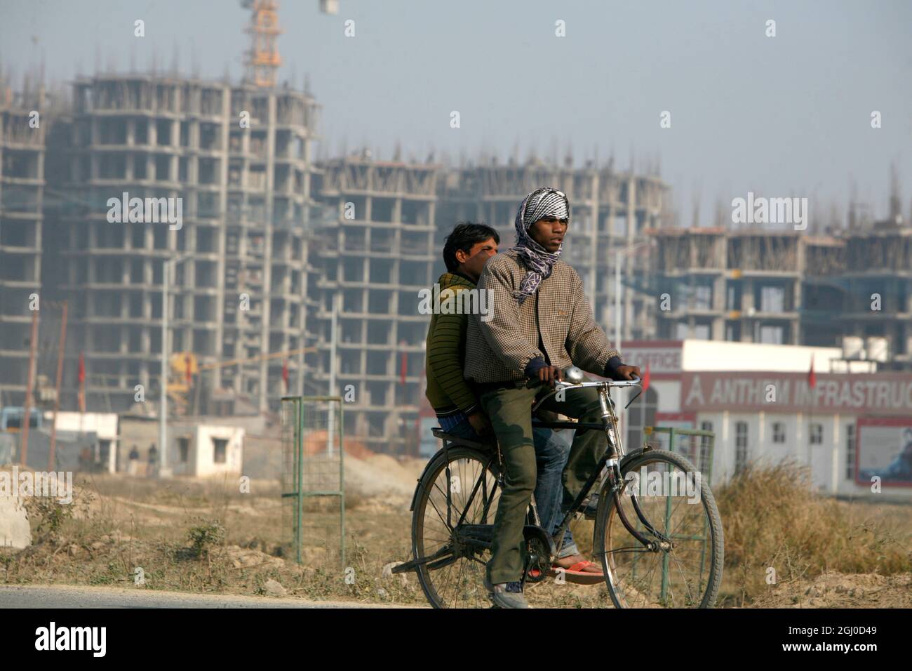 A view of a construction site of residential apartment in Greater Noida Delhi NCR, India. Stock Photo