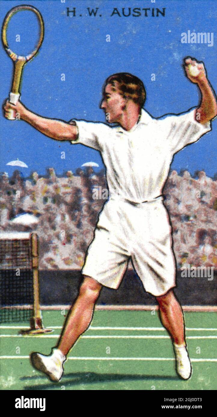 H W AUSTIN A stockbroker by profession, ''Bunny'' Austin is not able to devote the whole of his time to tennis. Nevertheless, he has been among the leading players of the world during the last four years, and in the summer of 1933 showed his wonderful skill and wide range of strokes in the Davis Cup matches. He was England's first string in the team which, by its triumph in Paris, regained the Cup for Great Britain after twenty years. Stock Photo