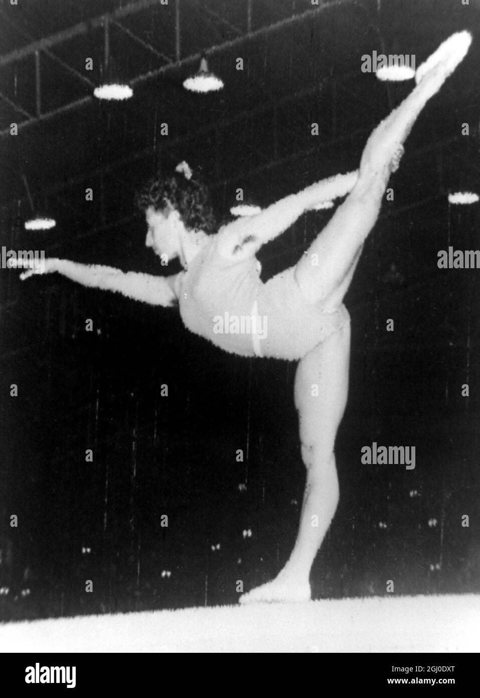 Melbourne Olympic Games 1956 Agnes Keleti of Hungary demonstrating her poise on the balance beam in which she won the gold medal. She also won gold in the parallel bars and in the free standing exercises. 5th December 1956 Stock Photo
