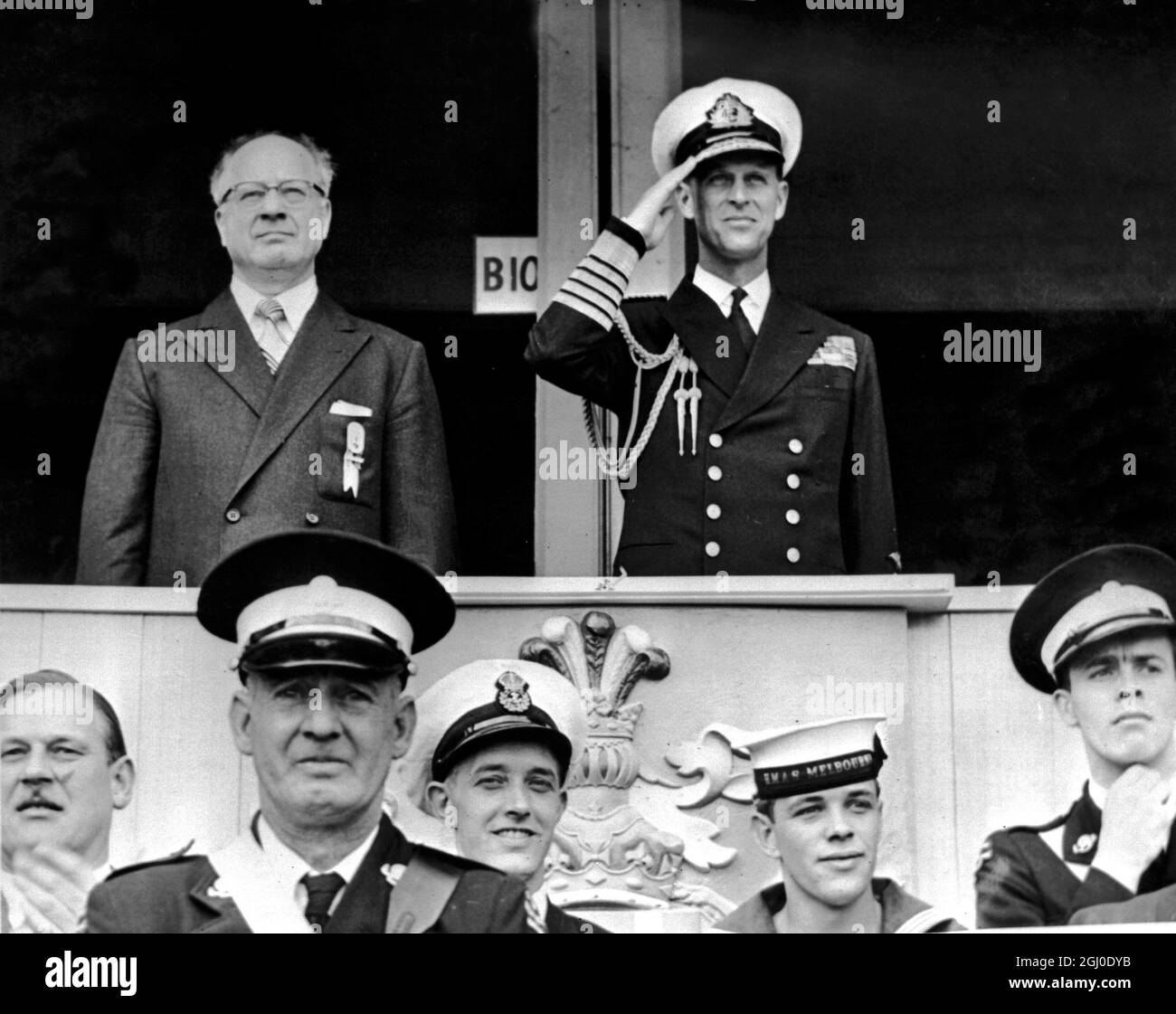 Melbourne Olympic Games 1956 The Duke of Edinburgh salutes the Olympic