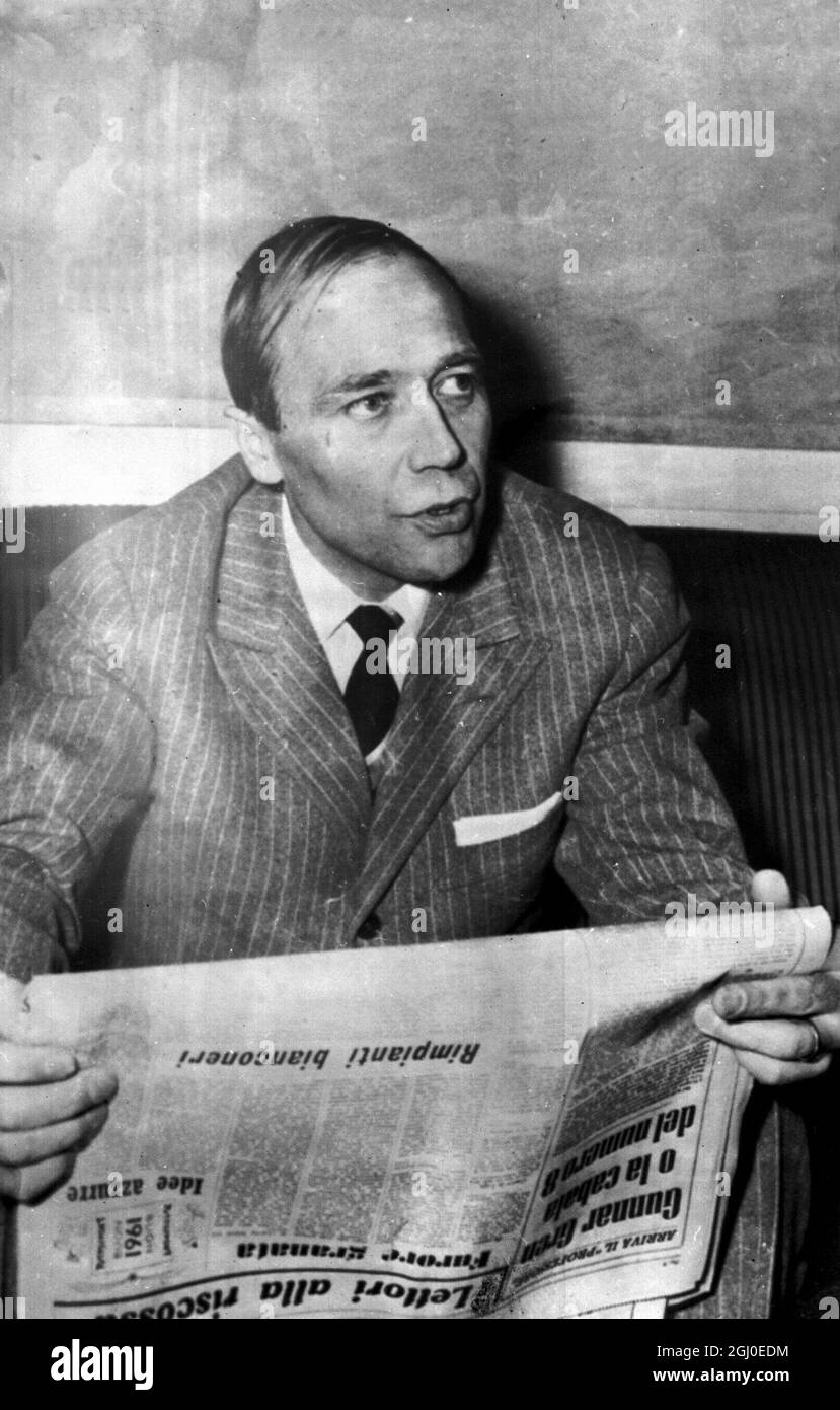 Swedish soccer star Gunnar Gren in Turin, Italy for talks with Juventus Football Officials. 4th January 1961 Stock Photo