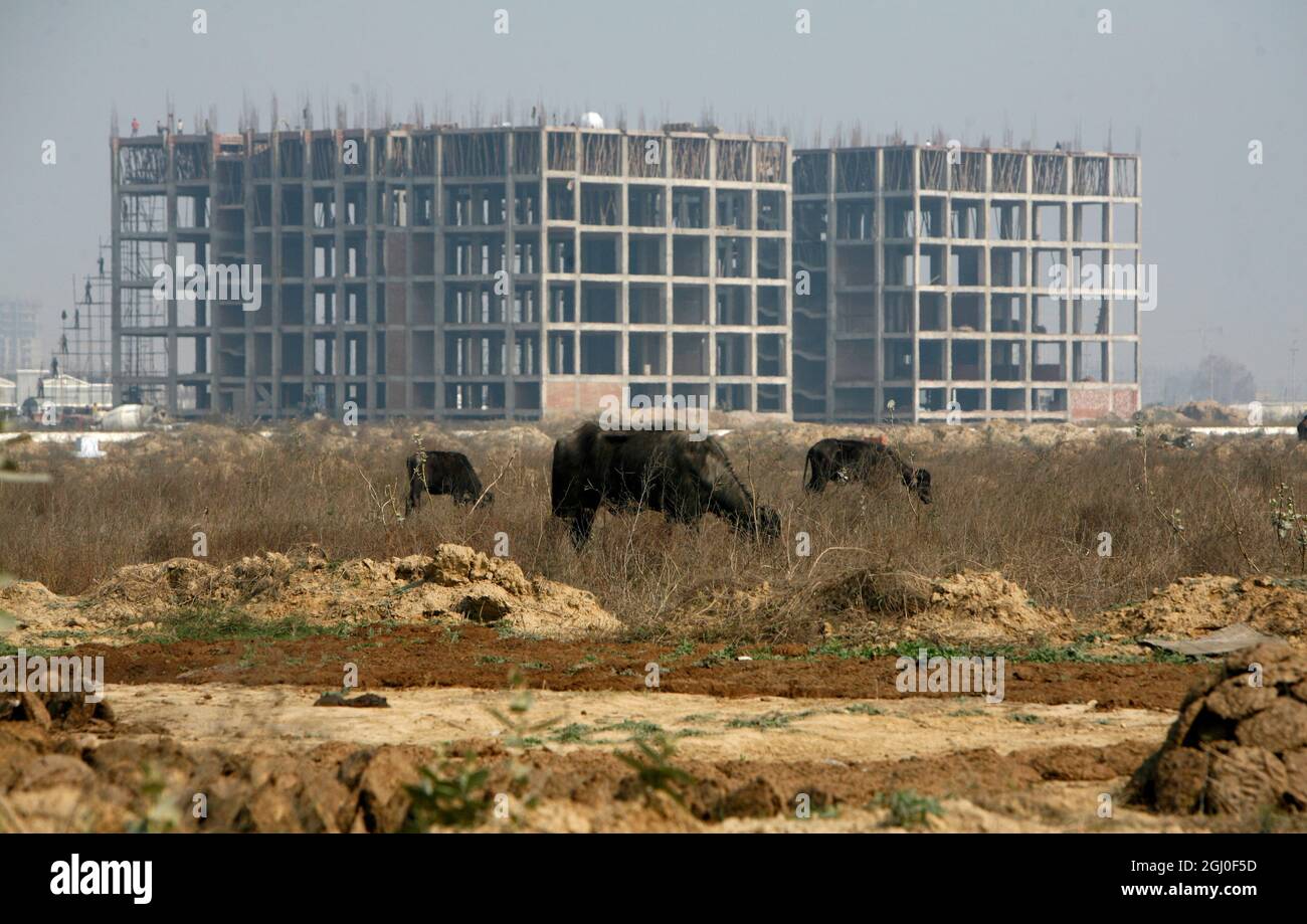 A view of a construction site of residential apartment in Greater Noida Delhi NCR, India. Stock Photo