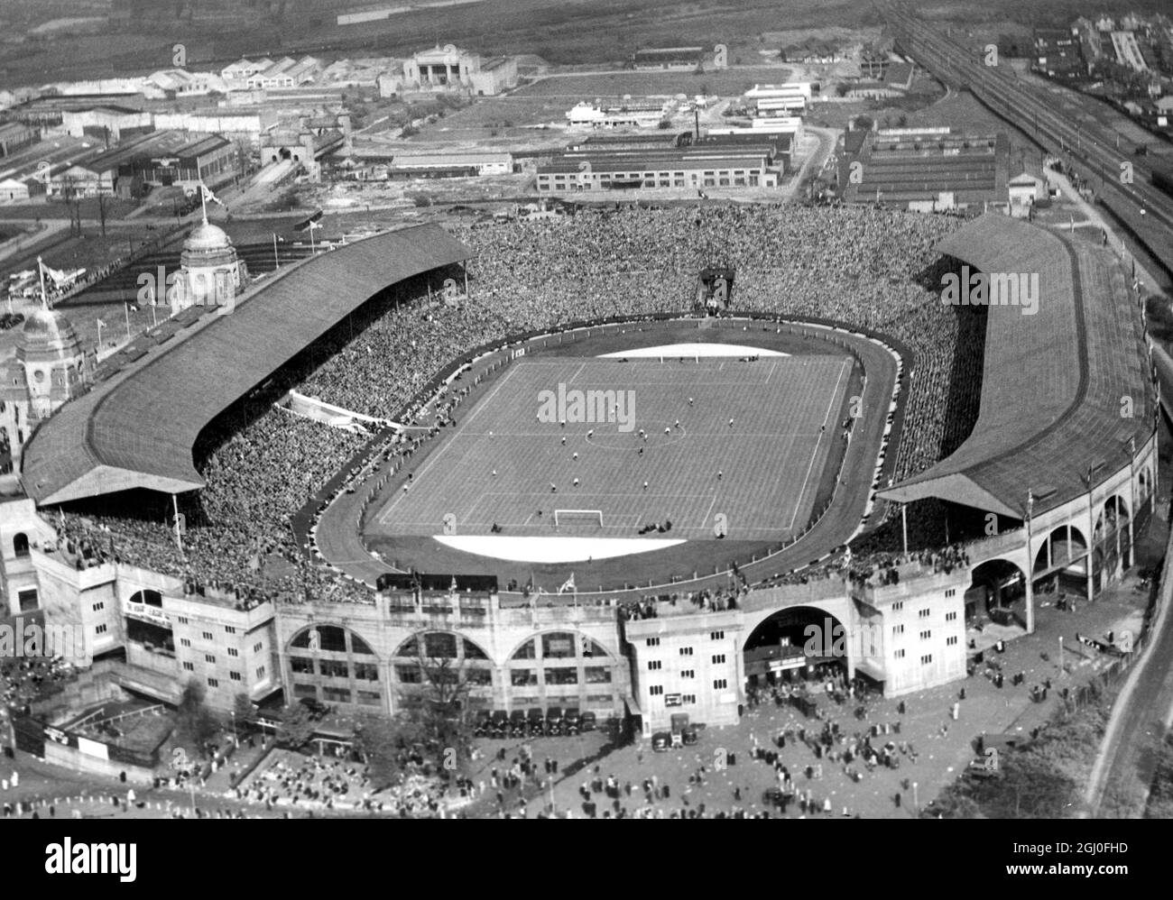 An aerial view of Wembley Stadium taken as a capacity crowd watched an ...