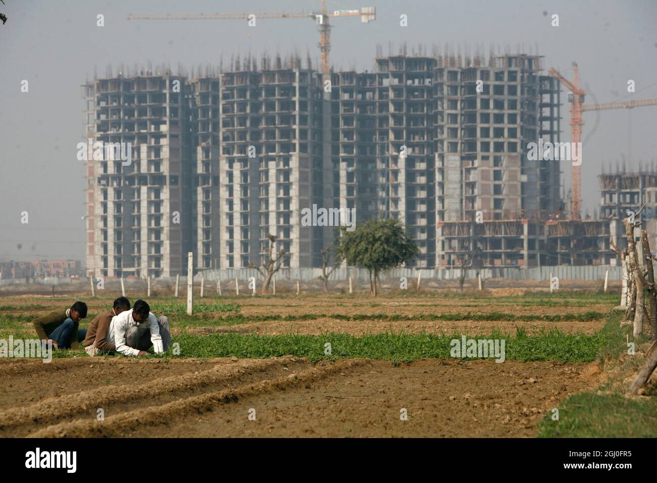 A view of a construction site of residential apartment in Greater Noida Delhi NCR, India. Stock Photo