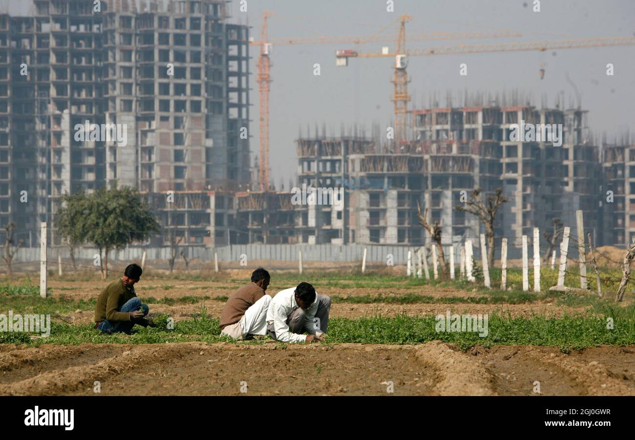 A view of a construction site of residential apartment in Greater Noida Delhi NCR, India. Stock Photo