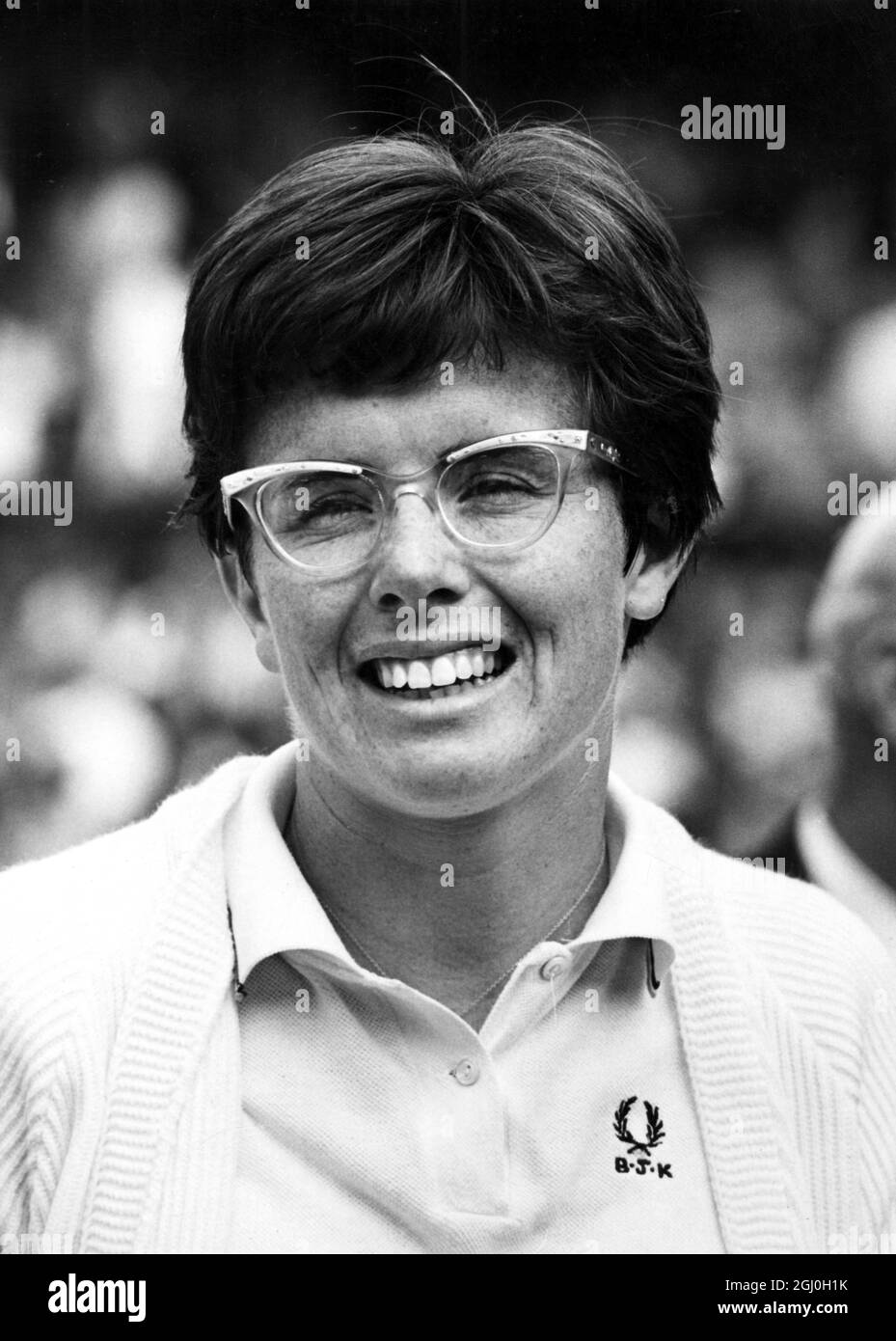 Mrs Billie - Jean King of America the ladies' champion at the first ''open'' Wimbledon Tennis Championships. July 1968 Stock Photo