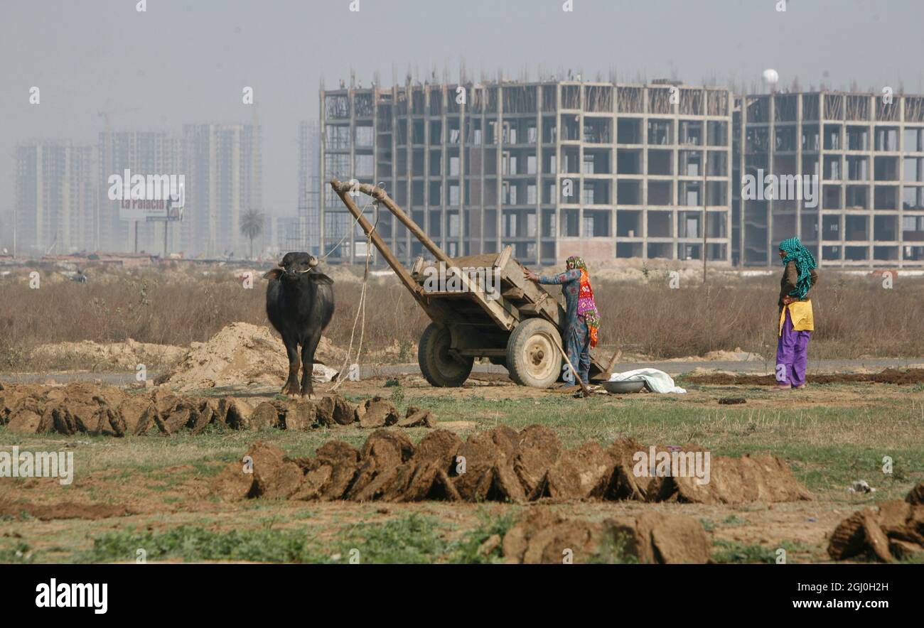 A view of a construction site of residential apartment in Greater Noida Delhi NCR, India. Stock Photo