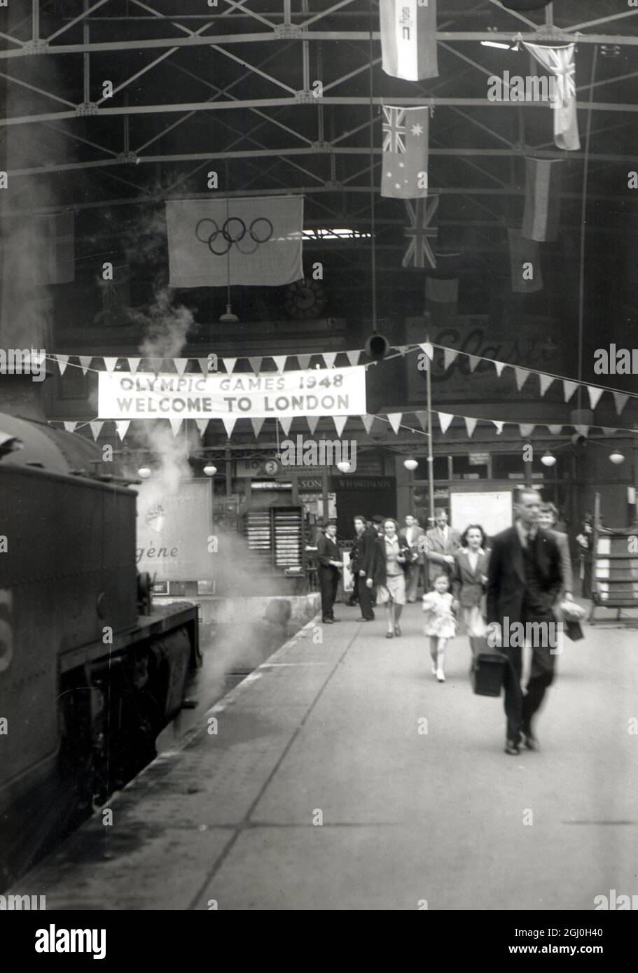 Fredrick Station Olympic Banners Welcome Visitors 20 July 1948 Stock Photo