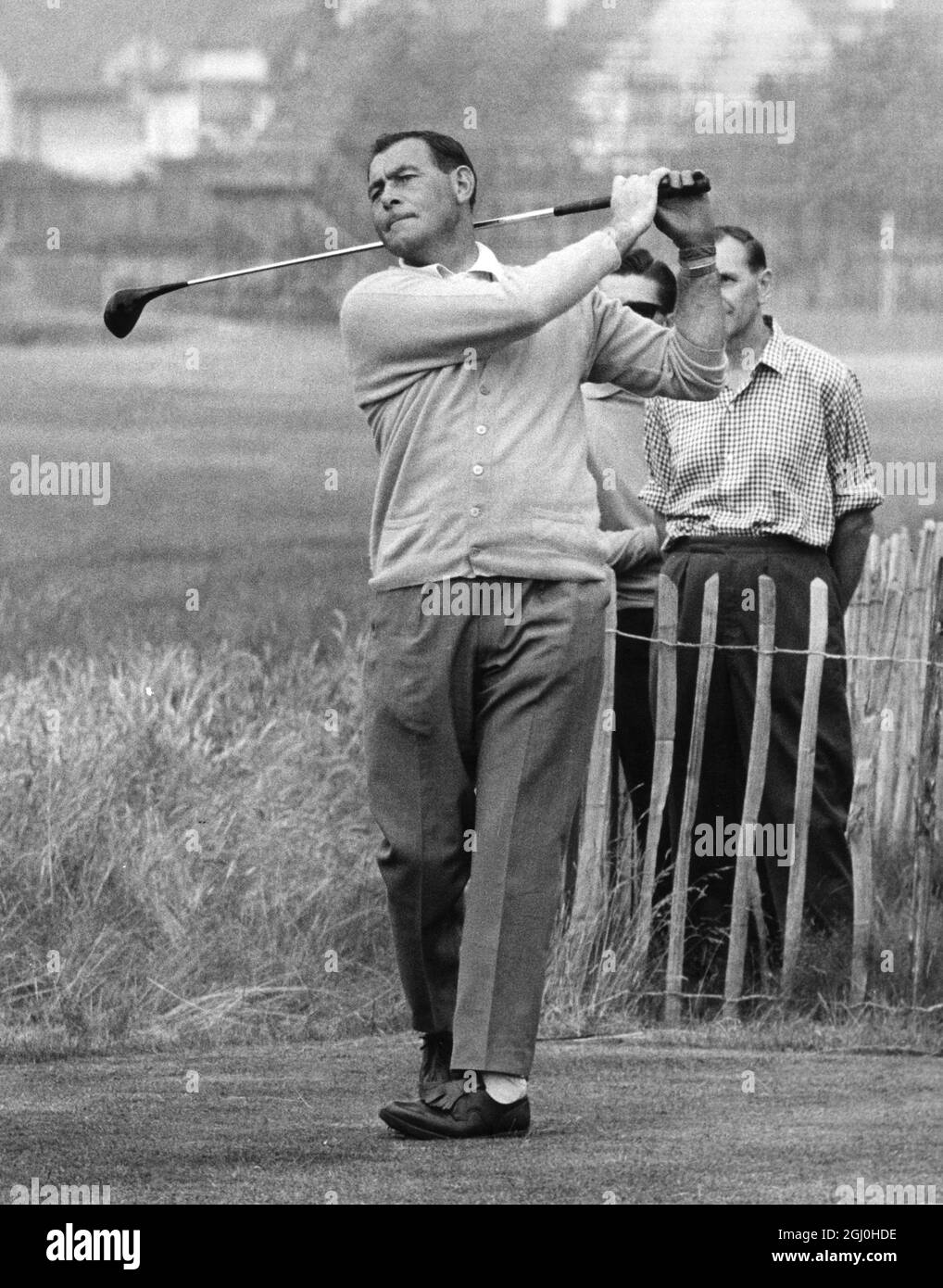 Irishman Christy O'Connor overcame a troublesome ankle injury for a fine score of 70 in the first round of the Open Golf Championships at Hoylake. Photo shows O'Connor driving from the second tee at Hoylake today - 12th July 1967 - ©TopFoto Stock Photo