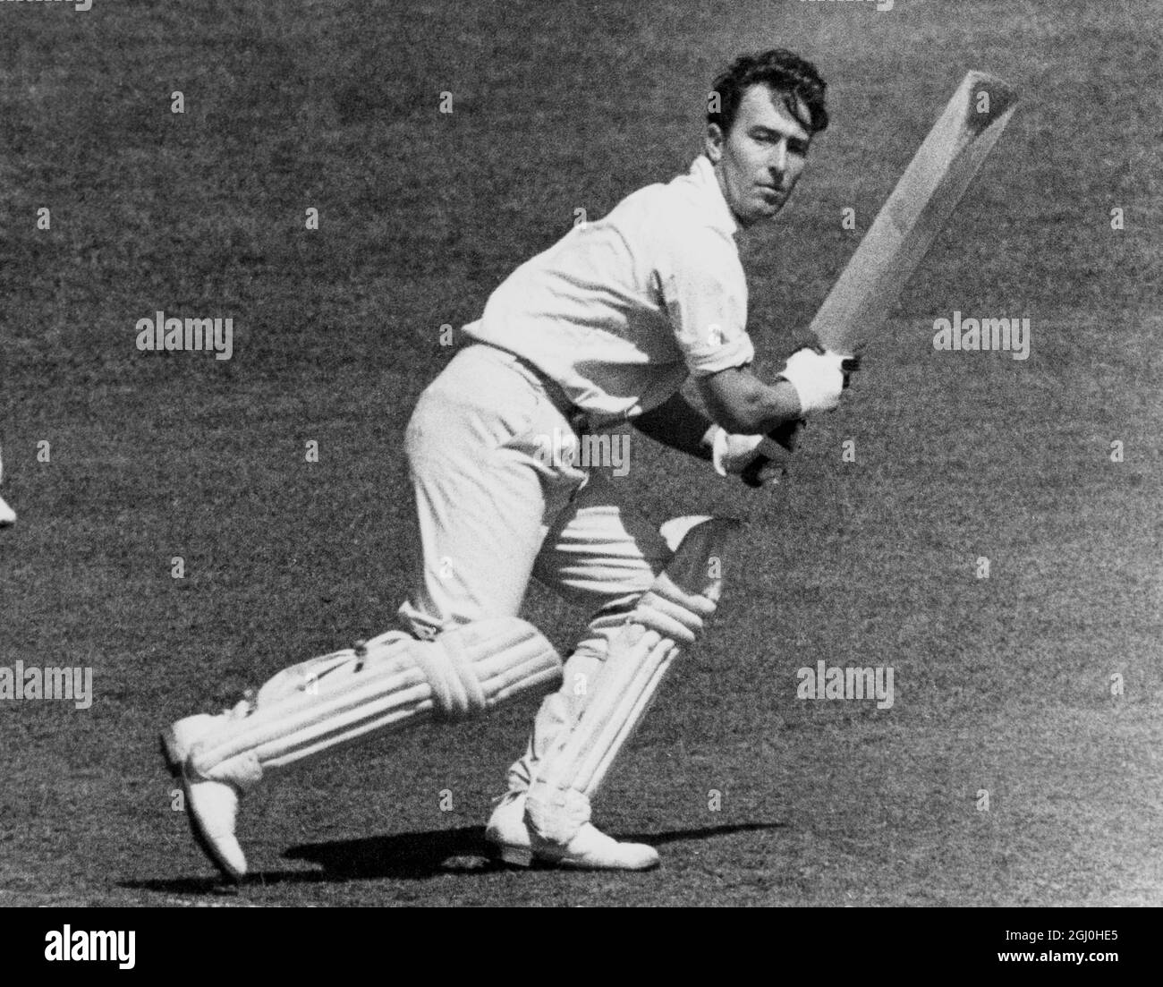 Denis Compton scoring through the slips off the bowling of TF Smailes during the M.C.C. v Yorkshire cricket match at Lords. 3rd May 1947. Stock Photo
