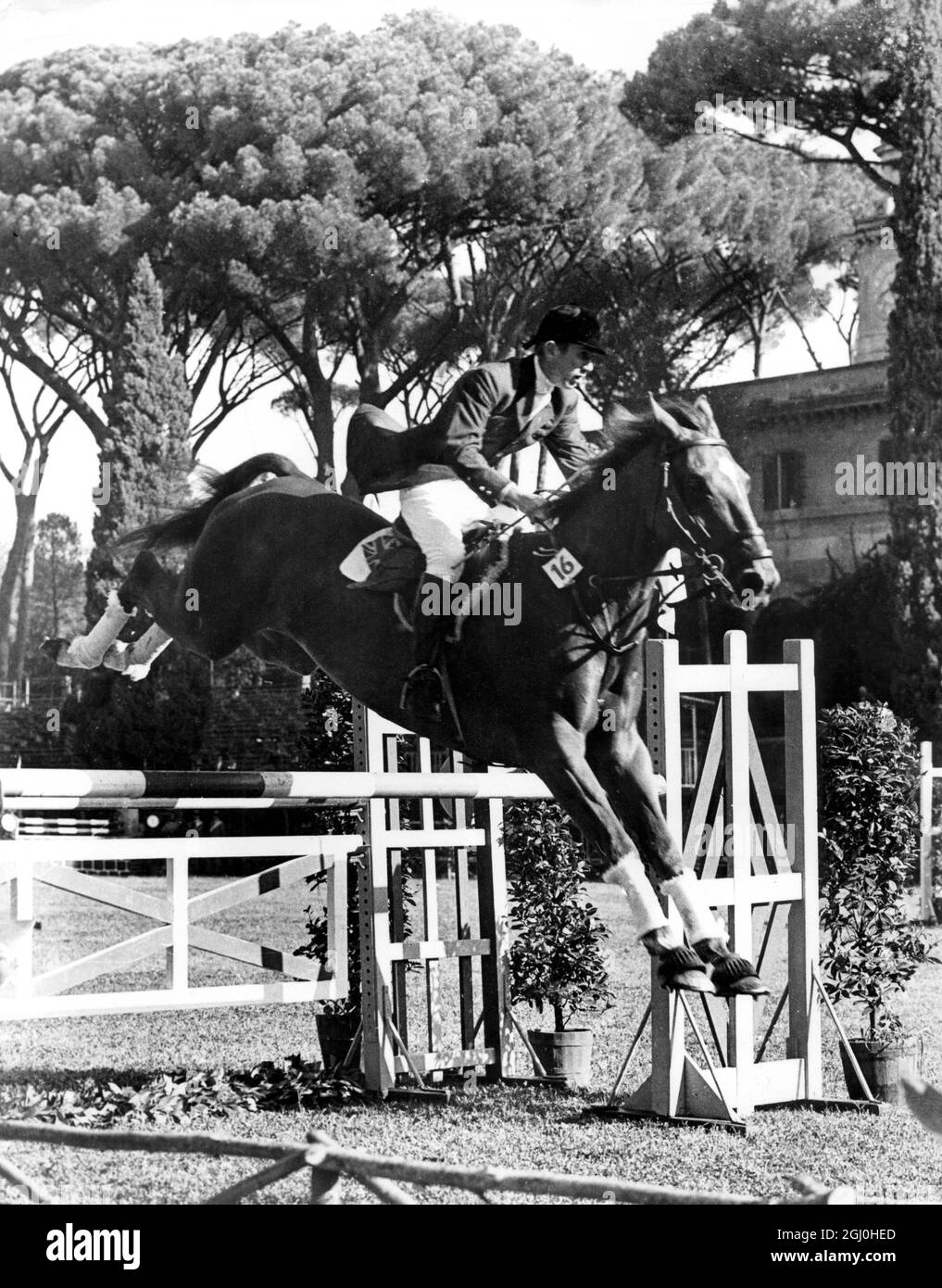 Britain's David Broome on Sunsalve during the final of the Grand Prix individual event in the Piazza di Siena in Rome. He finished third to get the bronze medal. - 8th September 1960 ©TopFoto Stock Photo