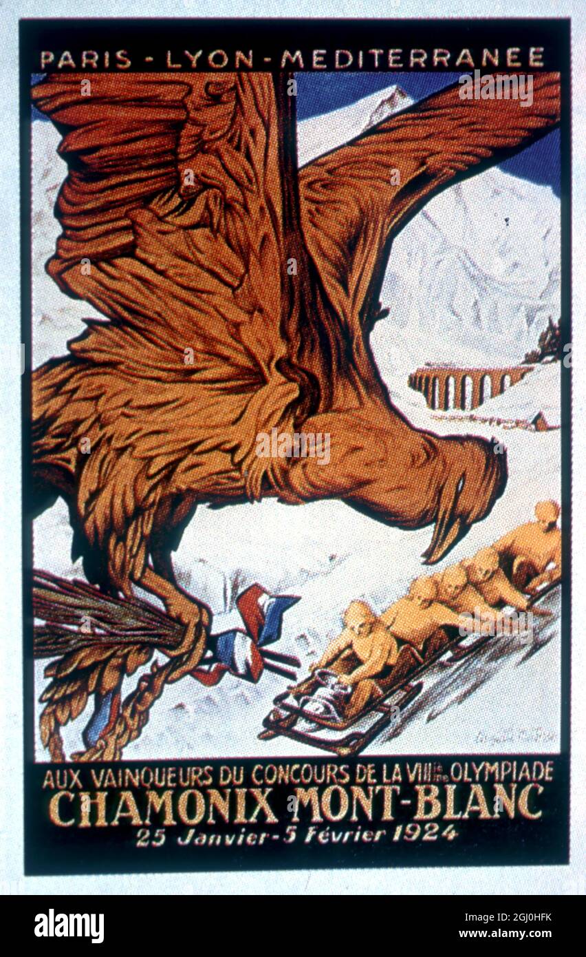1924 Winter Olympics (The first Winter Olympic Games) Chamonix, France Poster Stock Photo
