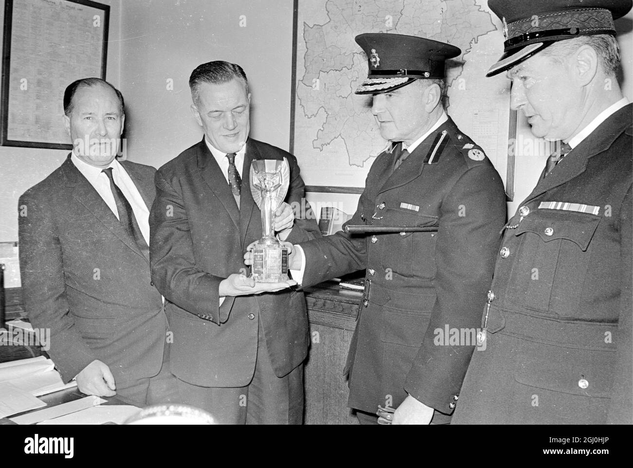 The Jules Rimet World Cup which was stolen eight days ago was found last night by a dog called ''Pickles'' in a suburban garden. 28th March 1966 Stock Photo