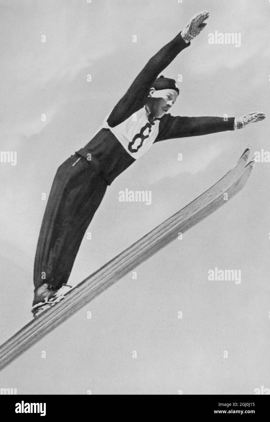 Norwegian contestant Birger Ruud with a wonderful jump at the Olympic ski run. ©TopFoto Stock Photo