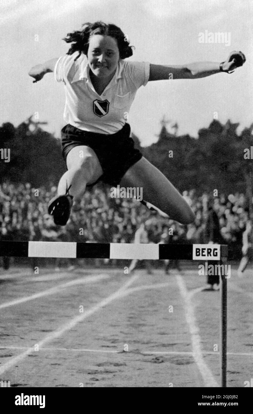 Fraulein Steurer, Duisburg, the young German champion of 1935 in the 80m hurdles. ©TopFoto *** Local Caption *** Stock Photo