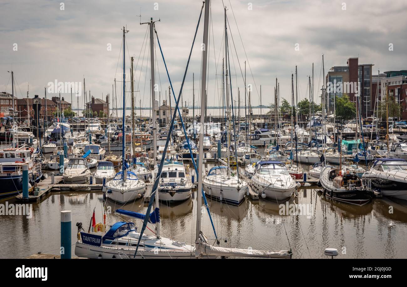 Expensive yachts moored at Humber Dock Marina, Kingston upon Hull, East Yorkshire, UK Stock Photo