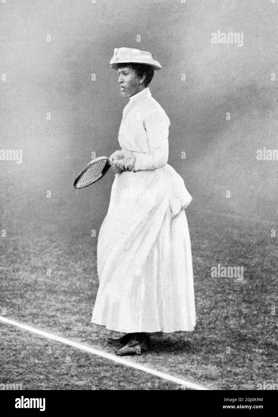 Miss Bingley 1886 - Blanche Bingley (November 3, 1863 - 6 August 1946) was an English tennis player. Born in Greenford in the London Borough of Ealing, Blanche Bingley was a member of the ''Ealing Lawn Tennis & Archery Club.'' In 1884, she competed in the first ever Wimbledon championships for women and two years later captured the first of her six singles titles. A seven time runner-up, Bingley's thirteen finals remain a Wimbledon record as is the fourteen year time span between her first and last title. ©TopFoto Stock Photo