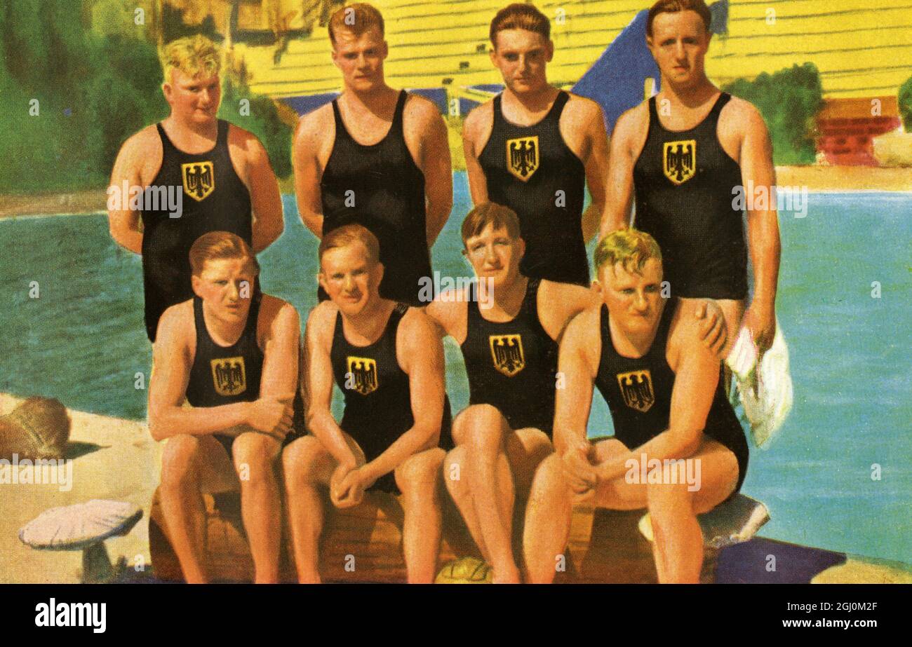 German waterball team, who tied with USA for 2nd place at the Summer Olympics at Los Angeles, California 1932 officially known as the Games of the X Olympiad Stock Photo