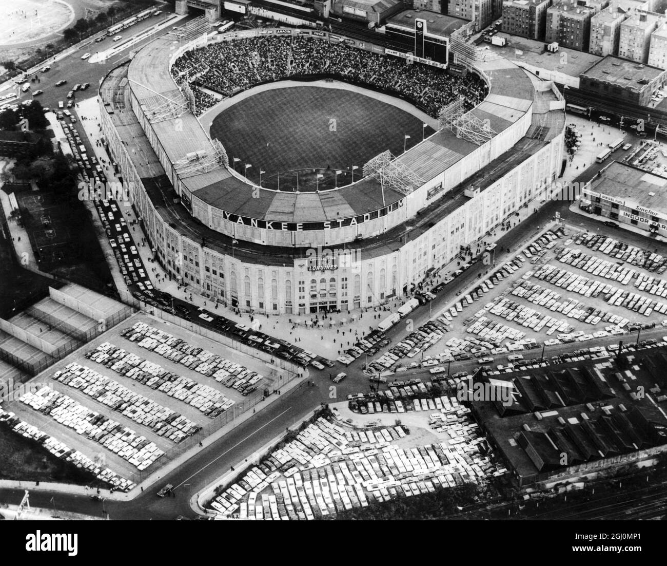 Yankee Stadium baseball park in New York preparing for the Pope's visit in October 1965 - aerial view ©TopFoto Stock Photo