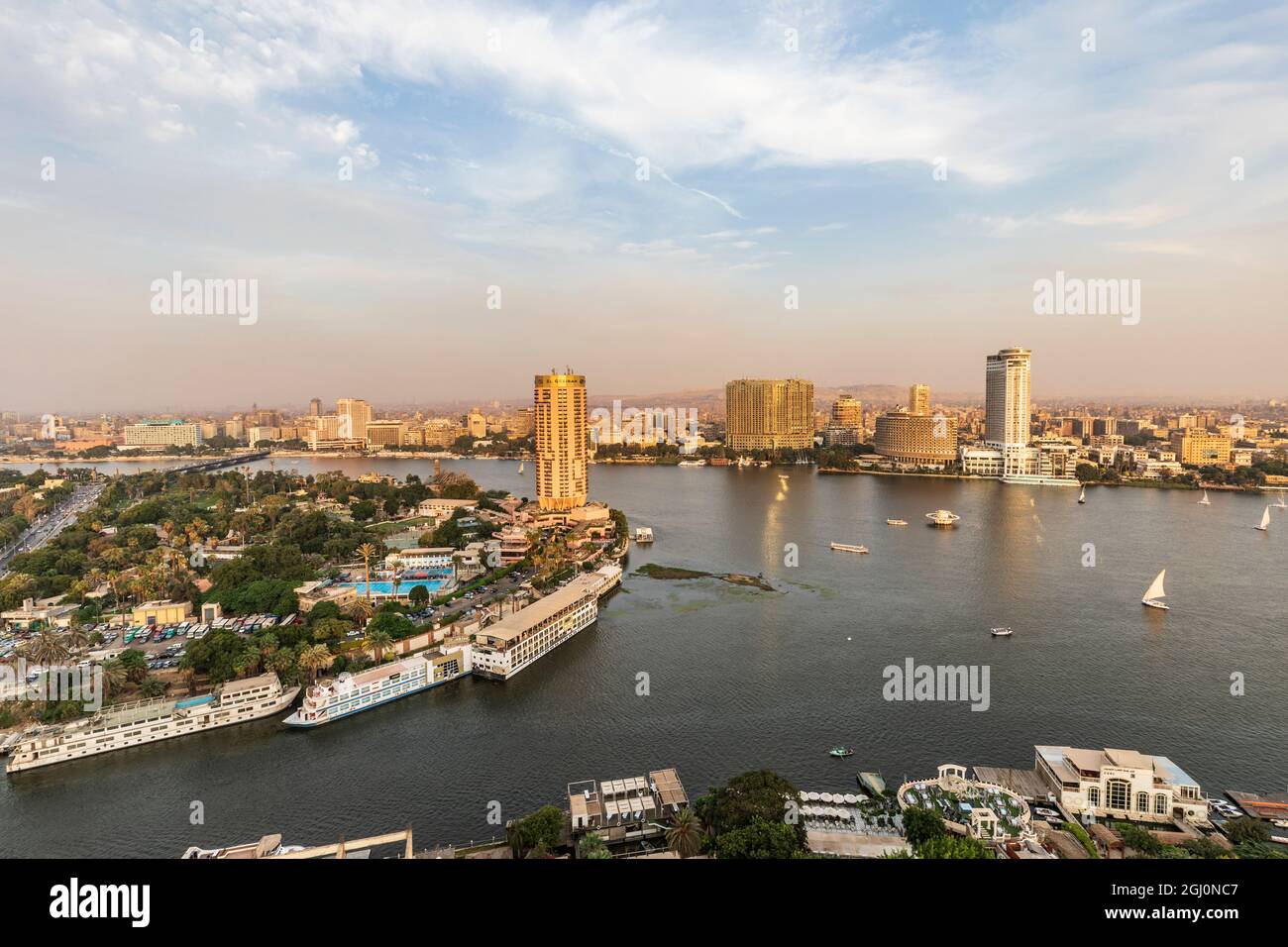Africa, Egypt. Cairo. View of downtown Cairo and the Nile River Stock ...
