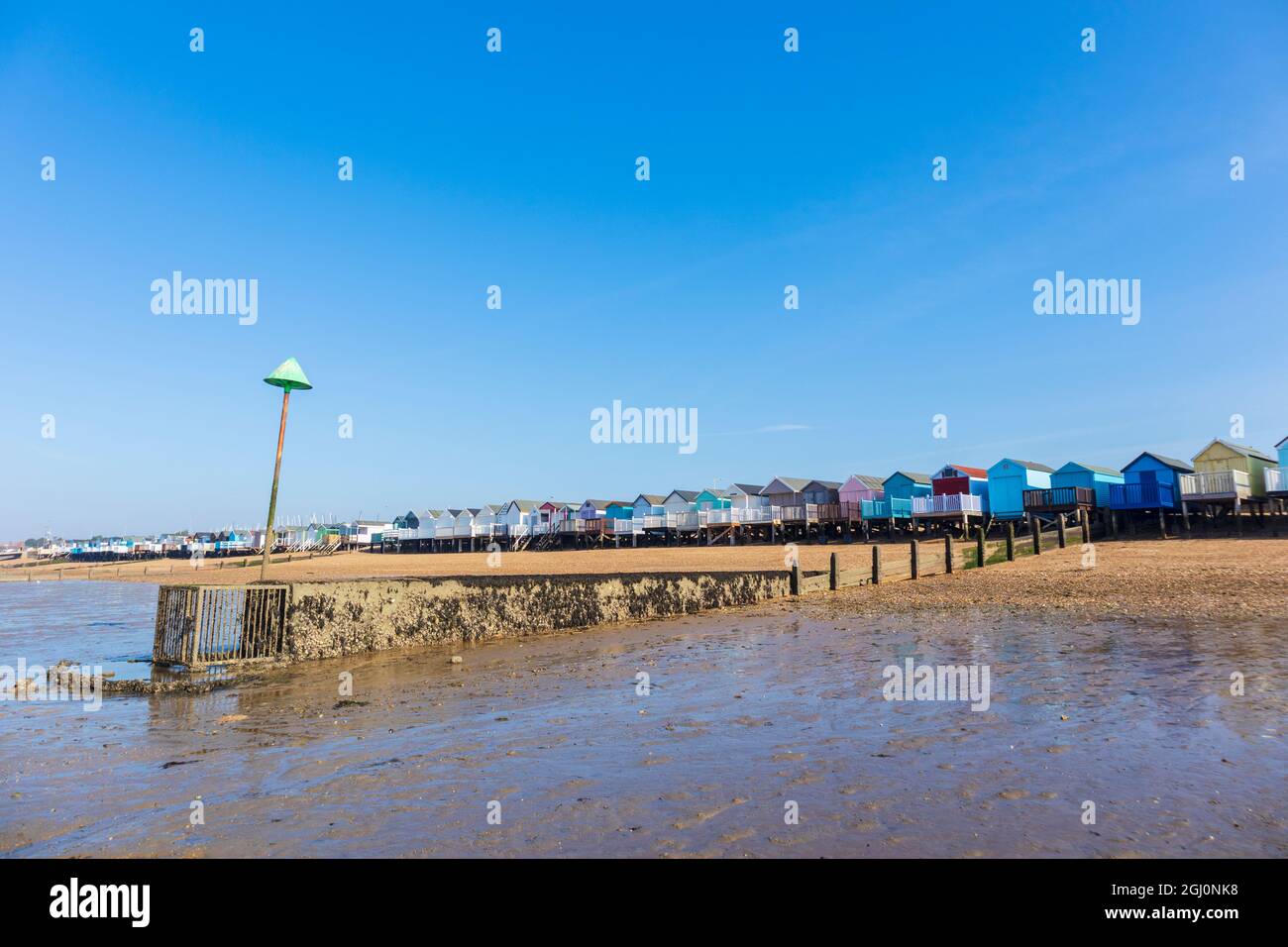 Beach Huts at Thorpe Bay near SouthendonSea on a Bright and Very