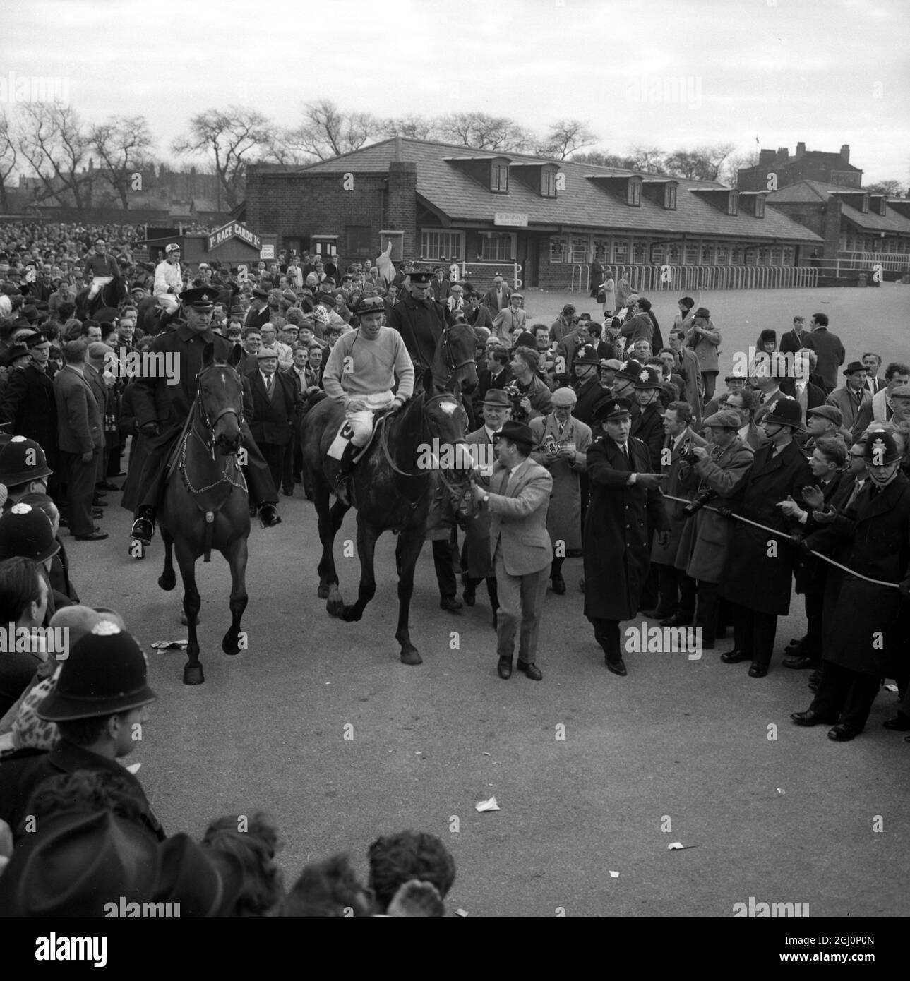 Grand National winner Jay Trump was ridden by American amateur jockey , Crompton Tommy Smith of Little Middleburgh , Virginia , USA . The horse was owned by Mrs Mary Stephenson o fCincinnati , Ohio and trained by England's Fred Winter . 27 March 1965 Stock Photo