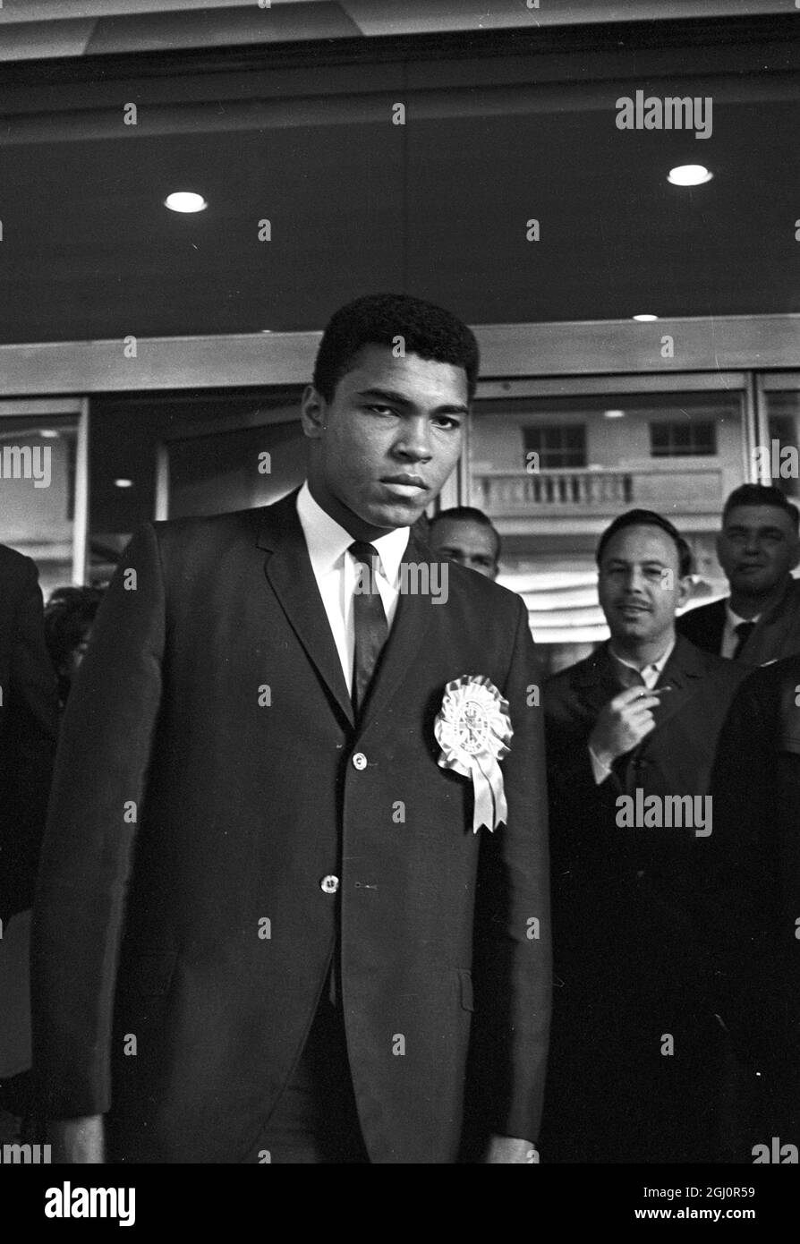 World Champion Football Supporter. 1966 World Cup FinalAmerican World Heavyweight Champion Muhammad Ali ( Cassius Clay) is pictured at the Cumberland Hotel, London, sporting a world cup football rosette. He will be attending the World Cup Tournament Final between England and West Germany at Wembley Stadium later today. The world champion is currently in Britain to defend his title against Britain's Brian London, at Earls Court. 30 July 1966 Stock Photo