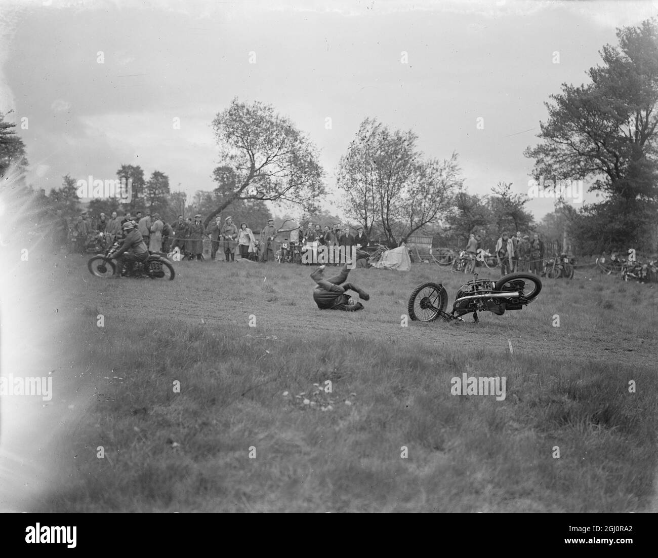 Thrills and spills at the motorcycling grass track races 1940 Stock ...