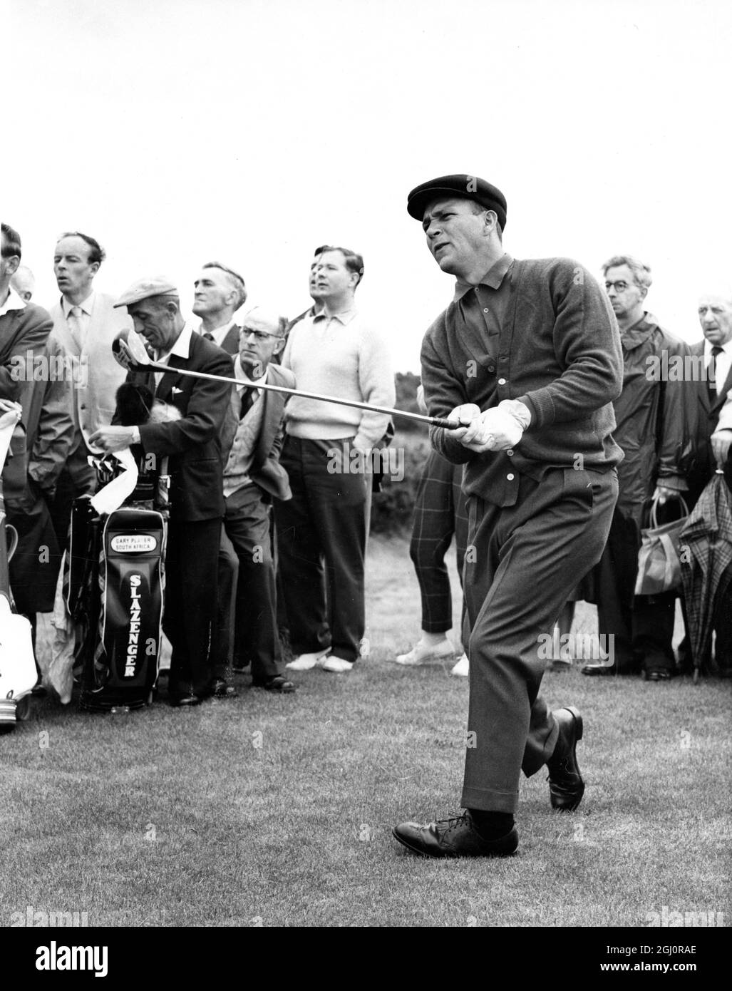 Television Golf at St Andrews. Arnold Palmer, of the USA and South Africa's Gary Player are to play over the Old Course at St Andrews today for a 10,000 dollar prize in a TV competition. The two players were out on the course practising yesterday afternoon. 4 July 1961 Stock Photo