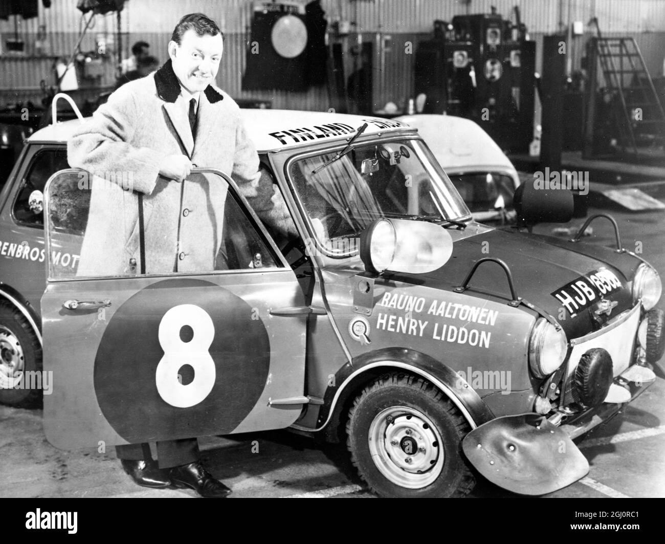 London : Rauno Aaltonen , from Turku , Finland , winner of the 1967 Monte Carlo Rally , with the BMC mini-cooper S he will drive in this East African safari rally , commencing in Kenya on 23 March 1967 . His co-driver will be Henry Liddon who accompanied him on his victorious Monte drive 7 march 1967 Stock Photo