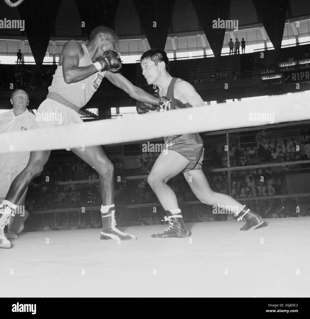 OLYMPIC GAME BOXING FLYWEIGHT TANABE V YOUNG 1 SEPTEMBER 1960 Stock